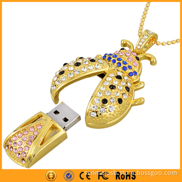 New Necklace Bug Gold Pendant USB 8GB 16GB Crystal Pen Drive